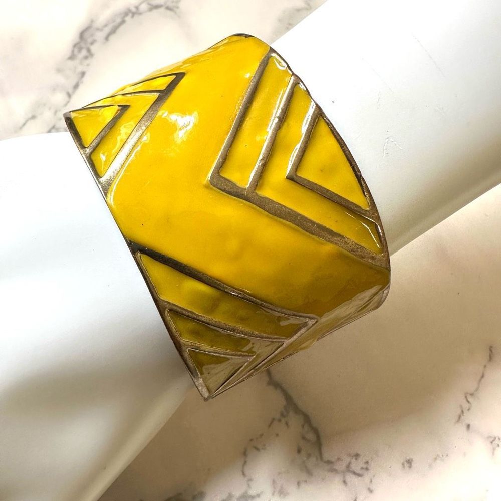 yellow and gold tone enamel wide hinged bracelet